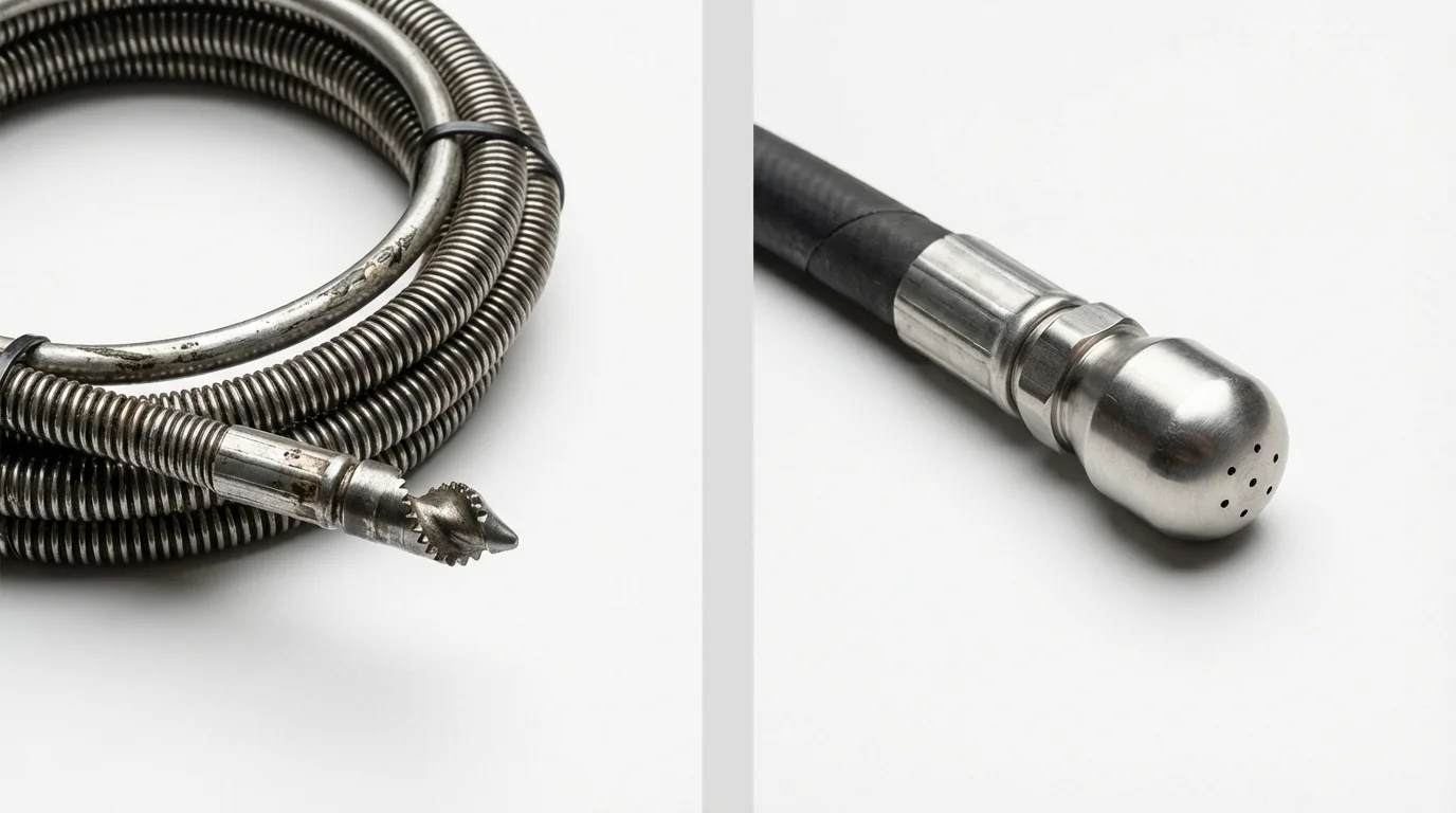 Drain snake cable and hydro jetting nozzle used for drain cleaning in Sabana Grande, PR