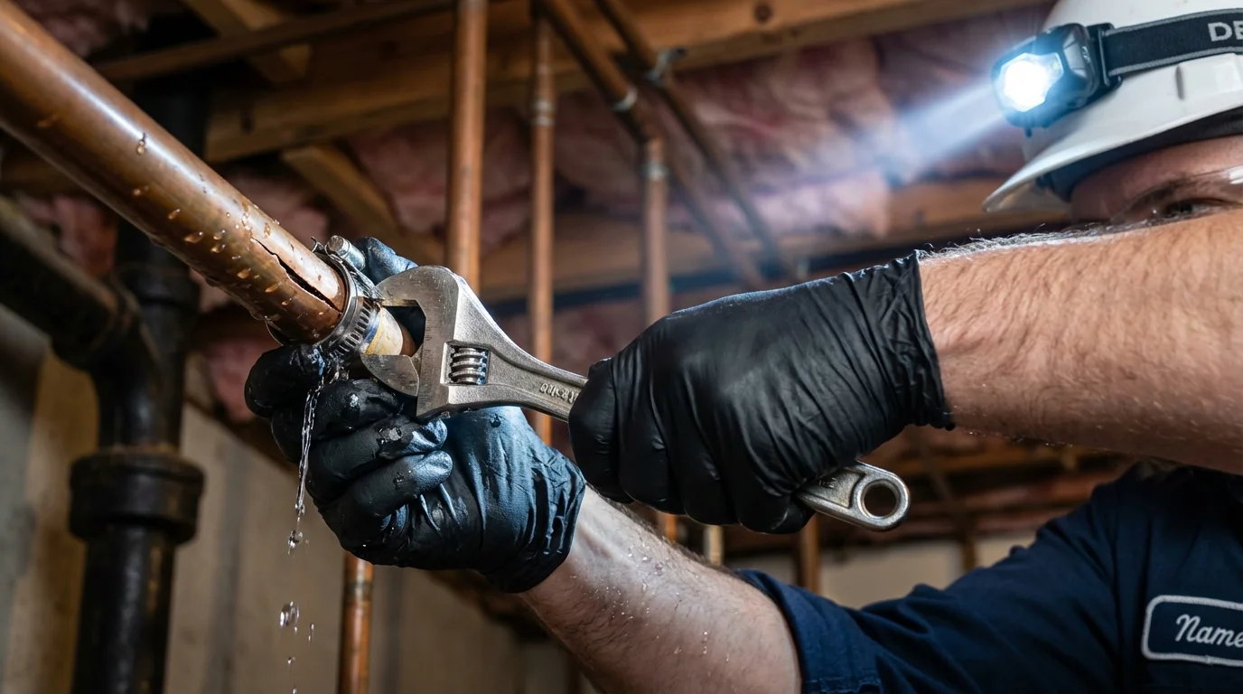 Emergency pipe clamp repair being performed by a Johns Plumbing LLC plumber in Sabana Grande